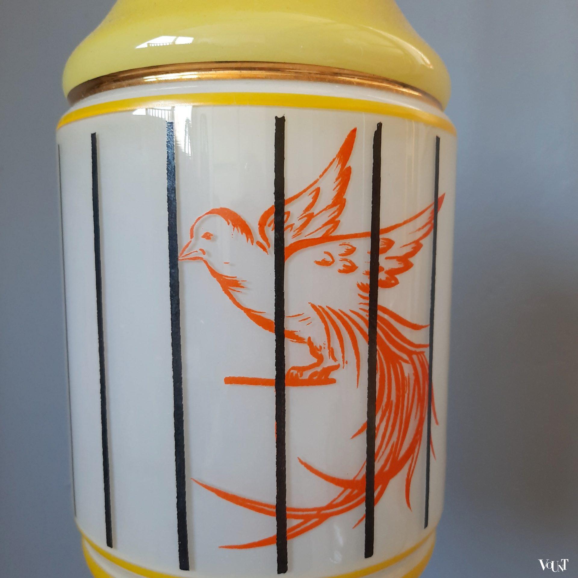 Glazen hanglamp vogelkooitje (geel), Frankrijk, jaren '50