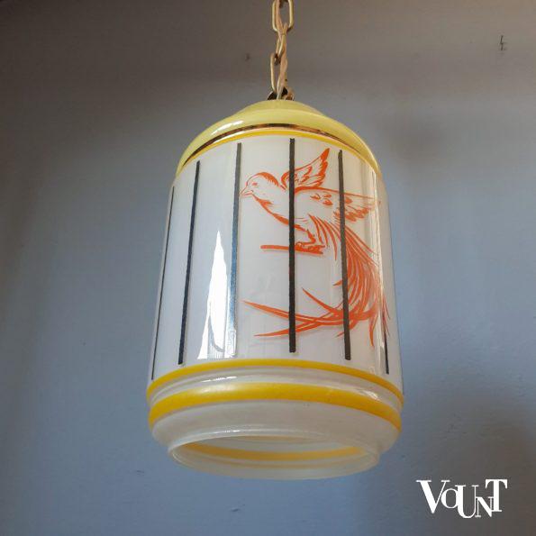 Glazen hanglamp vogelkooitje (geel), Frankrijk, jaren '50