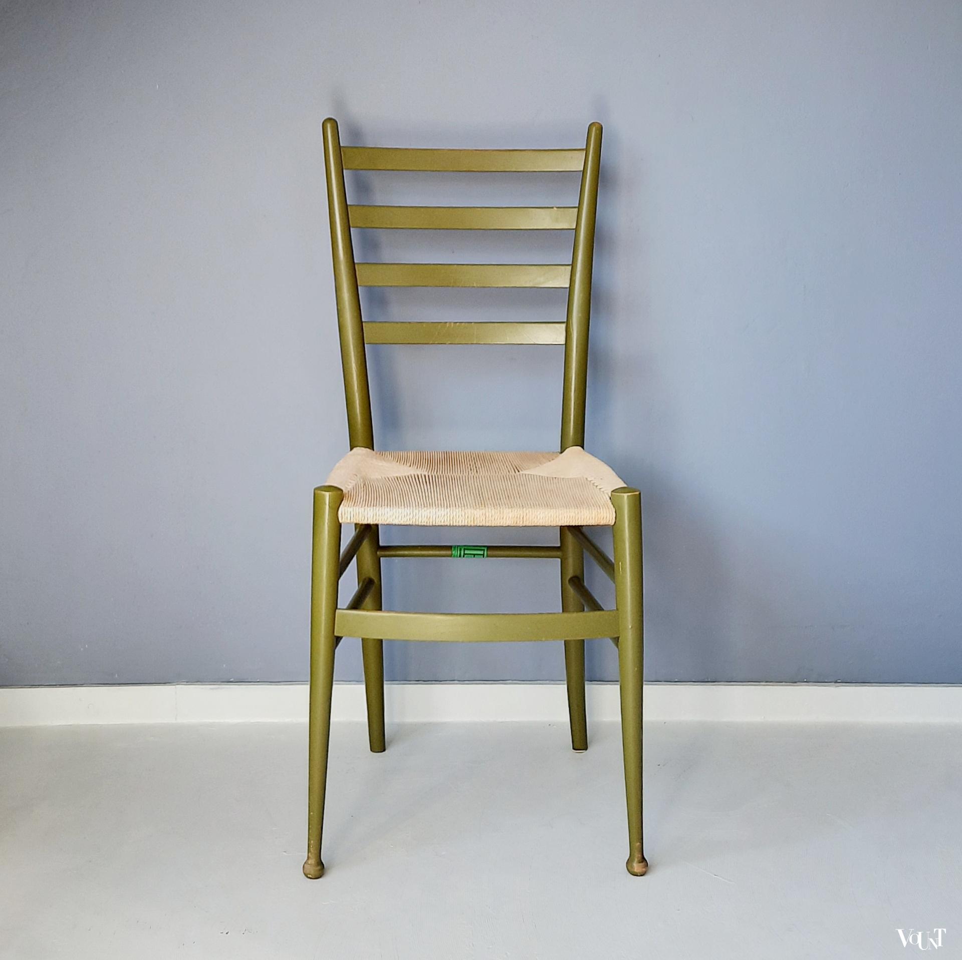 Set van 2 Italiaanse stoeltjes met papercord zitting, Consorzio Sedie Friuli, jaren '60