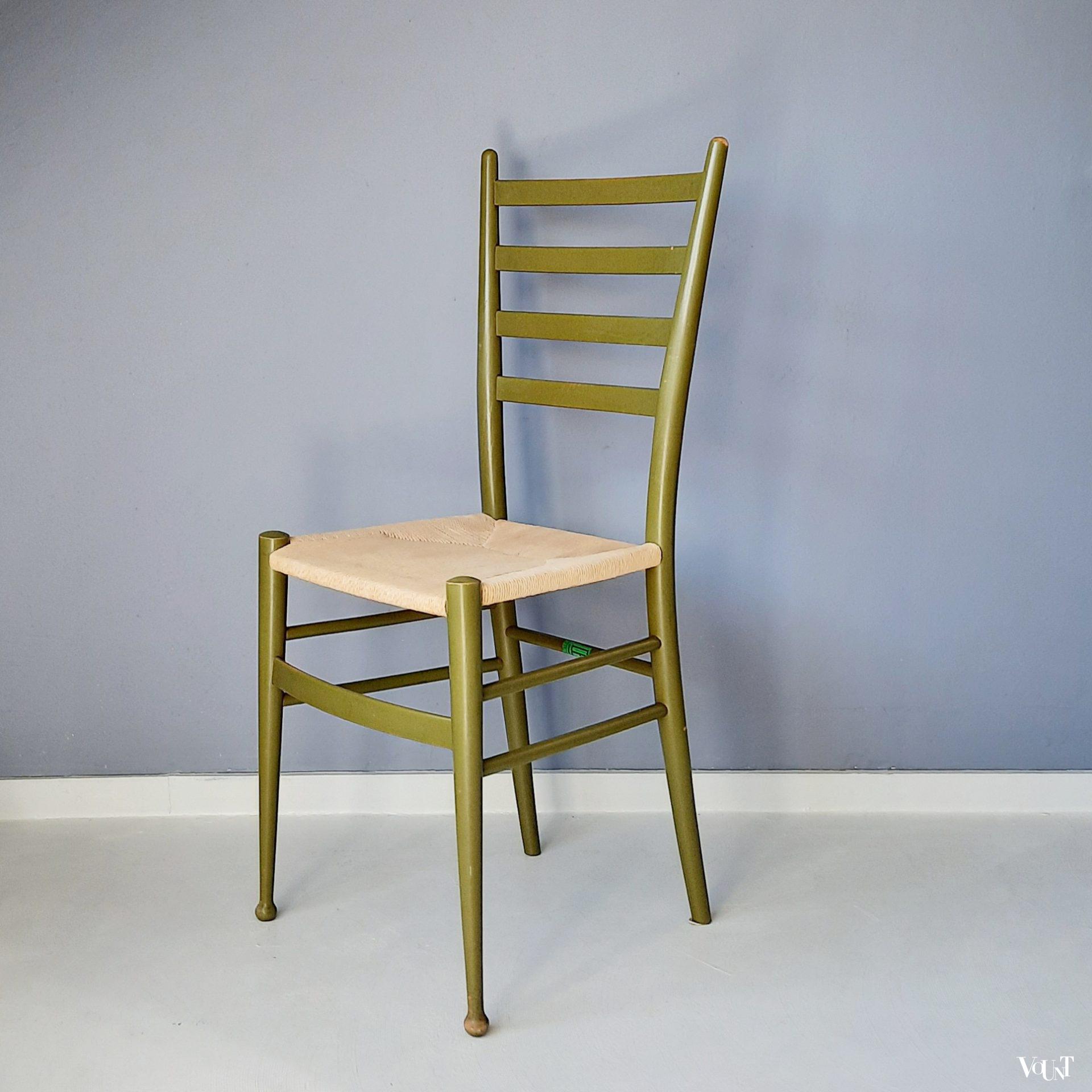 Set van 2 Italiaanse stoeltjes met papercord zitting, Consorzio Sedie Friuli, jaren '60