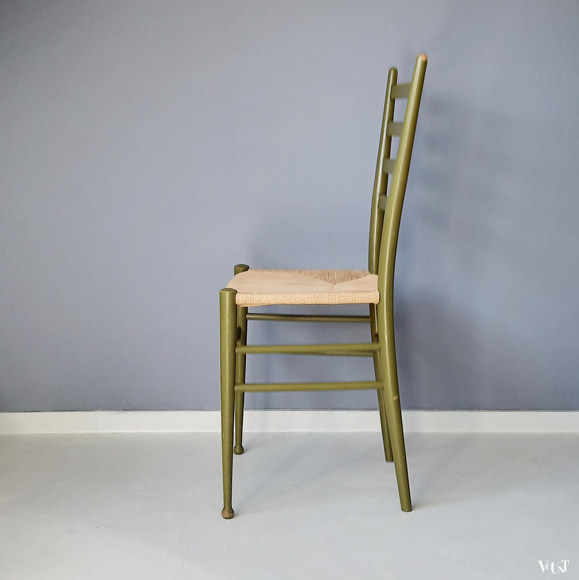 Set van 2 Italiaanse stoeltjes met papercord zitting, Consorzio Sedie Friuli, jaren '60