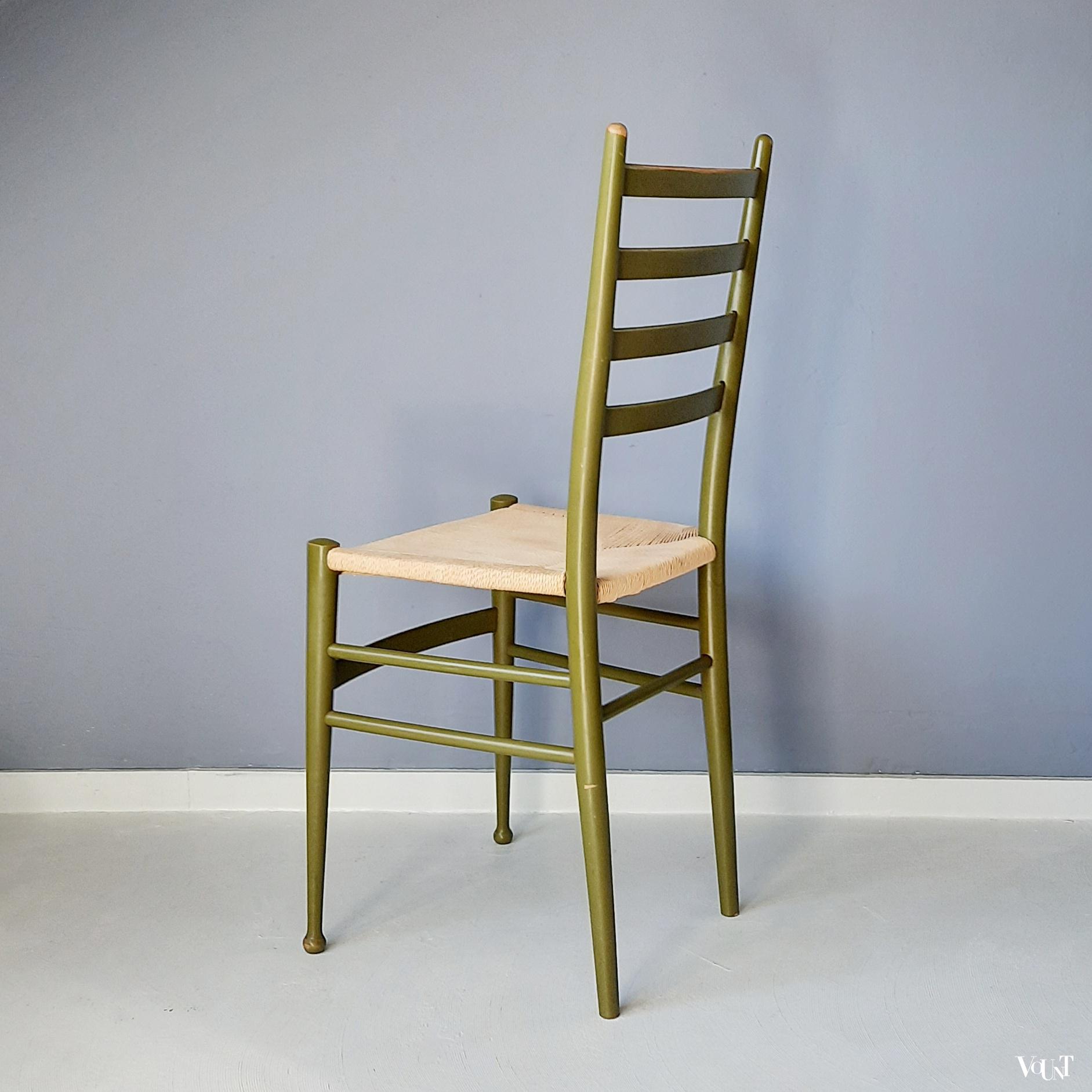 Set van 2 Italiaanse stoeltjes met papercord zitting, Consorzio Sedie Friuli, jaren '60