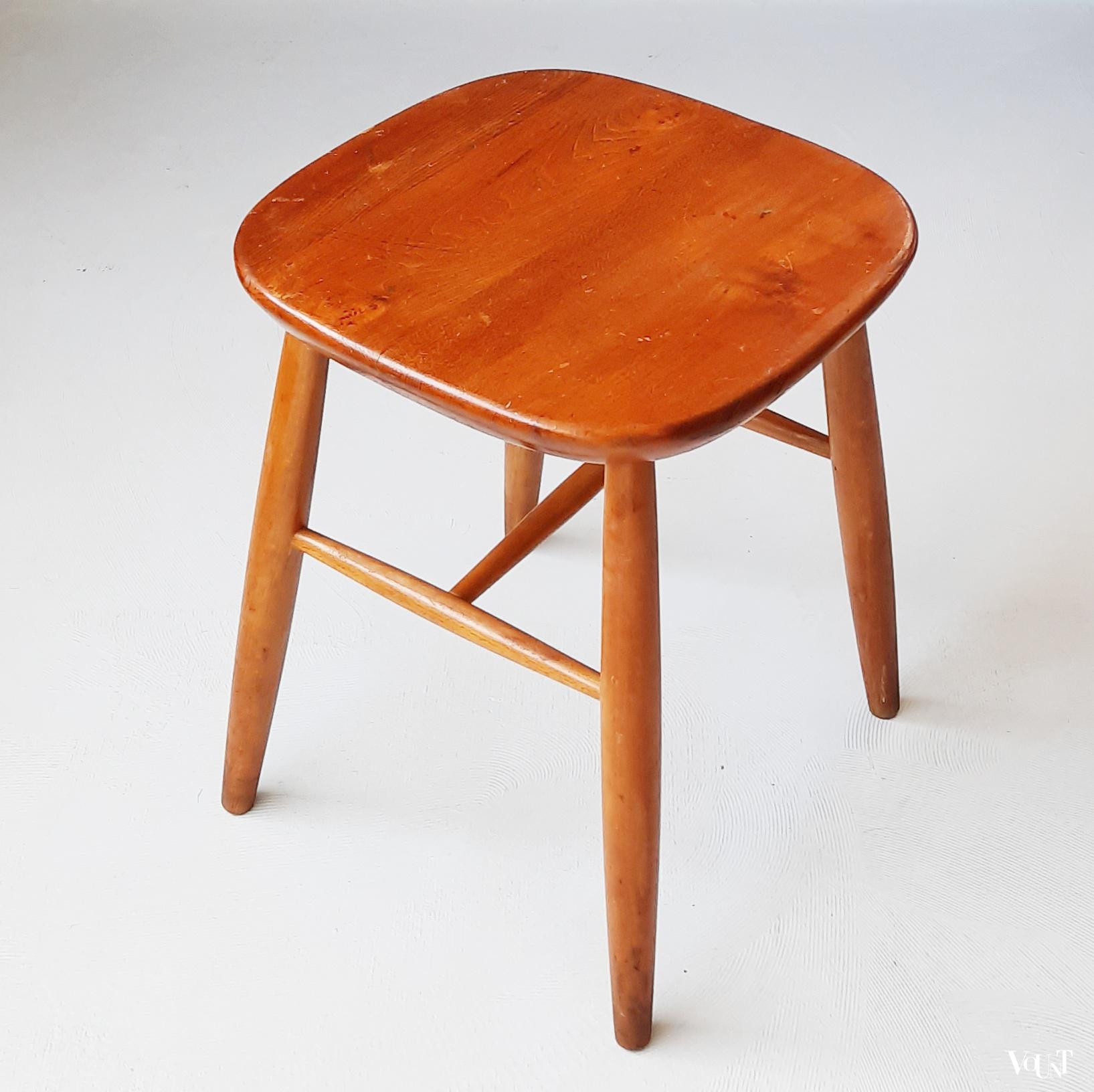 Vintage houten Scandinavische kruk, jaren '60