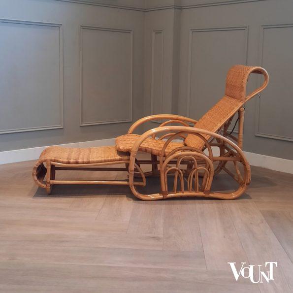 Vintage rotan lounge stoel met voetenbank
