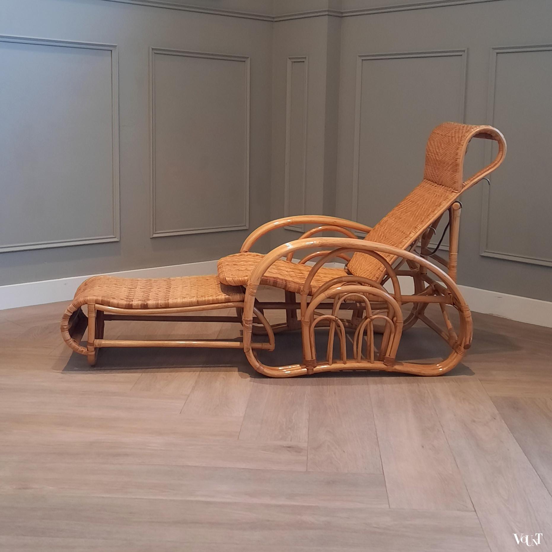 Vintage rotan lounge stoel met voetenbank