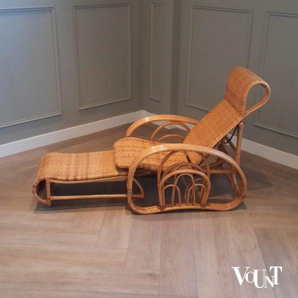 Vintage rotan lounge stoel met voetenbank