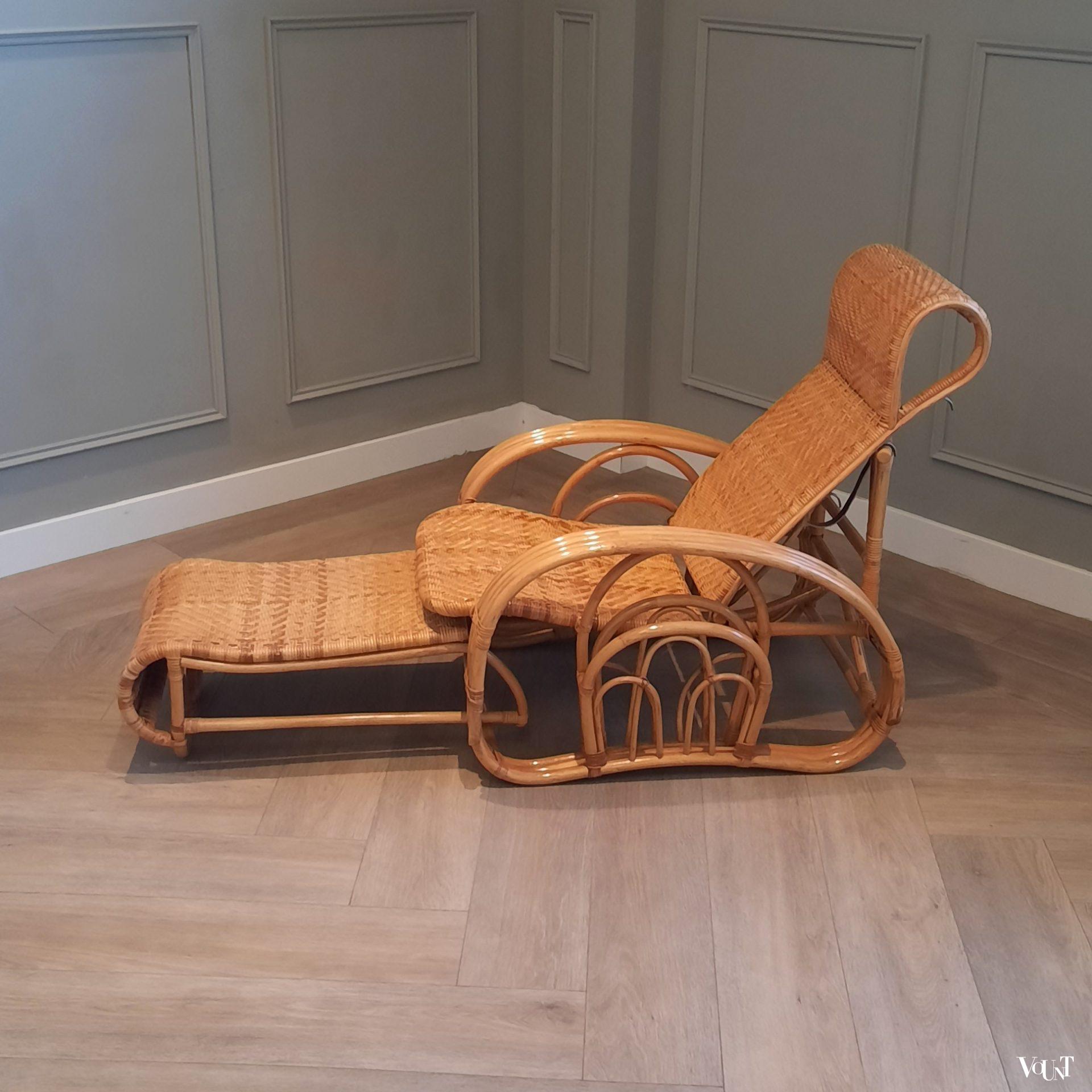 Vintage rotan lounge stoel met voetenbank