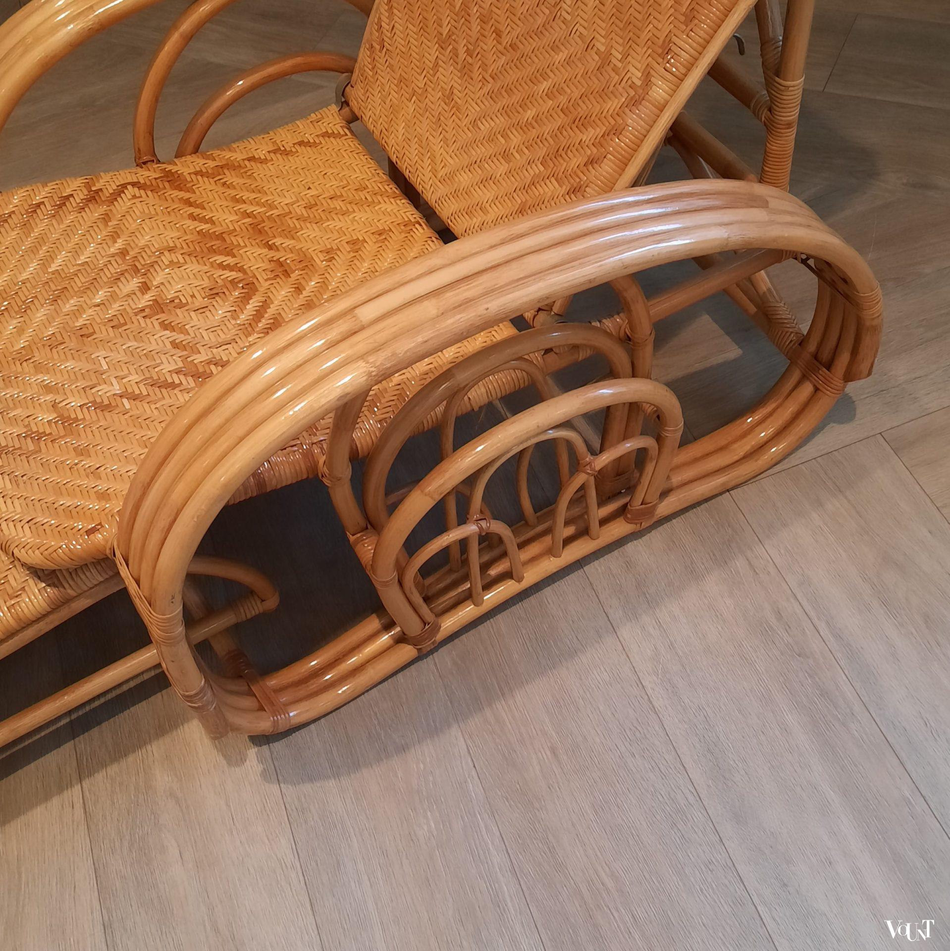 Vintage rotan lounge stoel met voetenbank