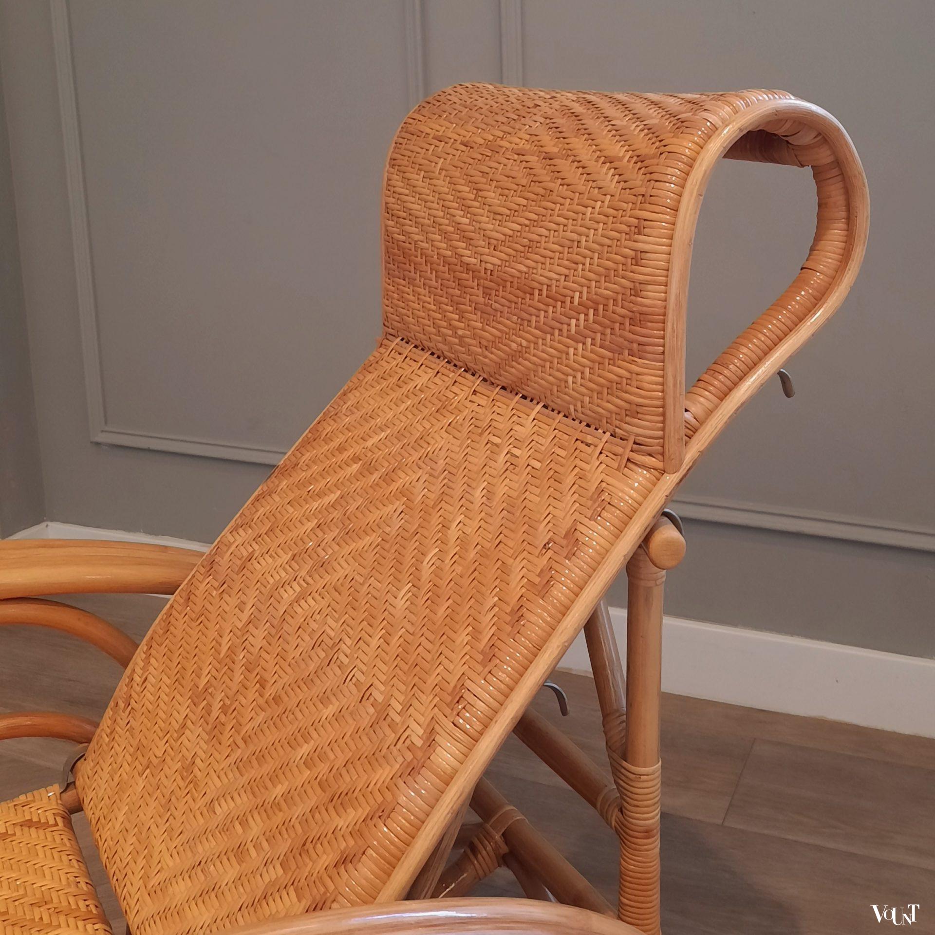 Vintage rotan lounge stoel met voetenbank