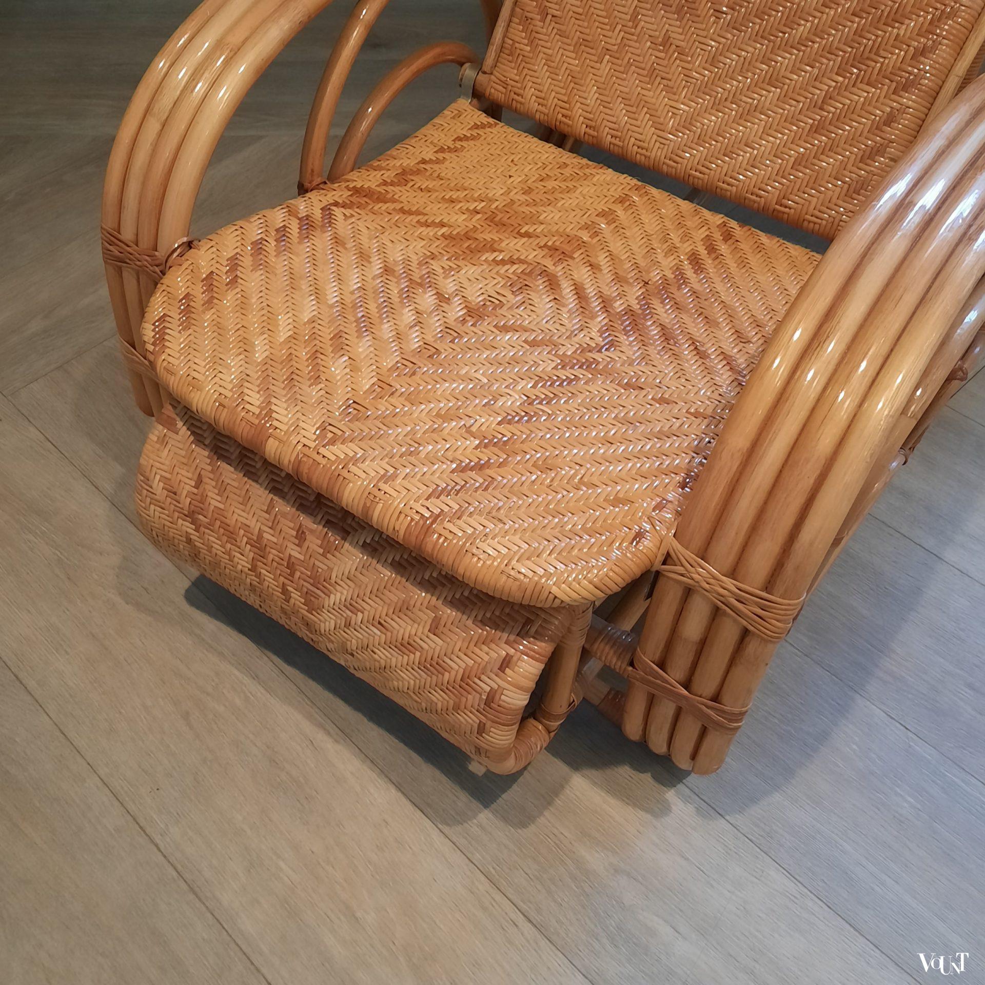 Vintage rotan lounge stoel met voetenbank