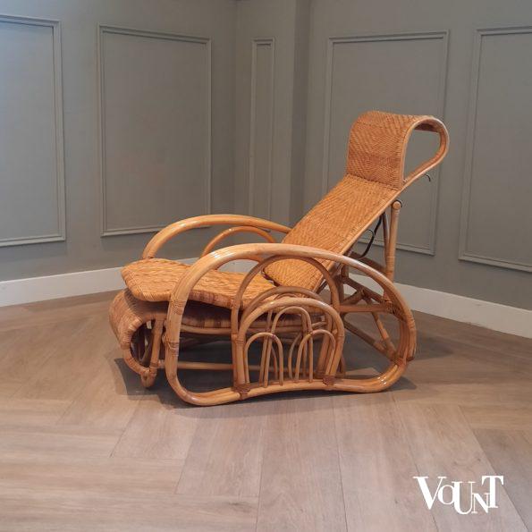 Vintage rotan lounge stoel met voetenbank