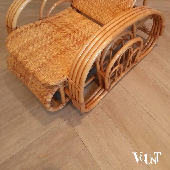 Vintage rotan lounge stoel met voetenbank