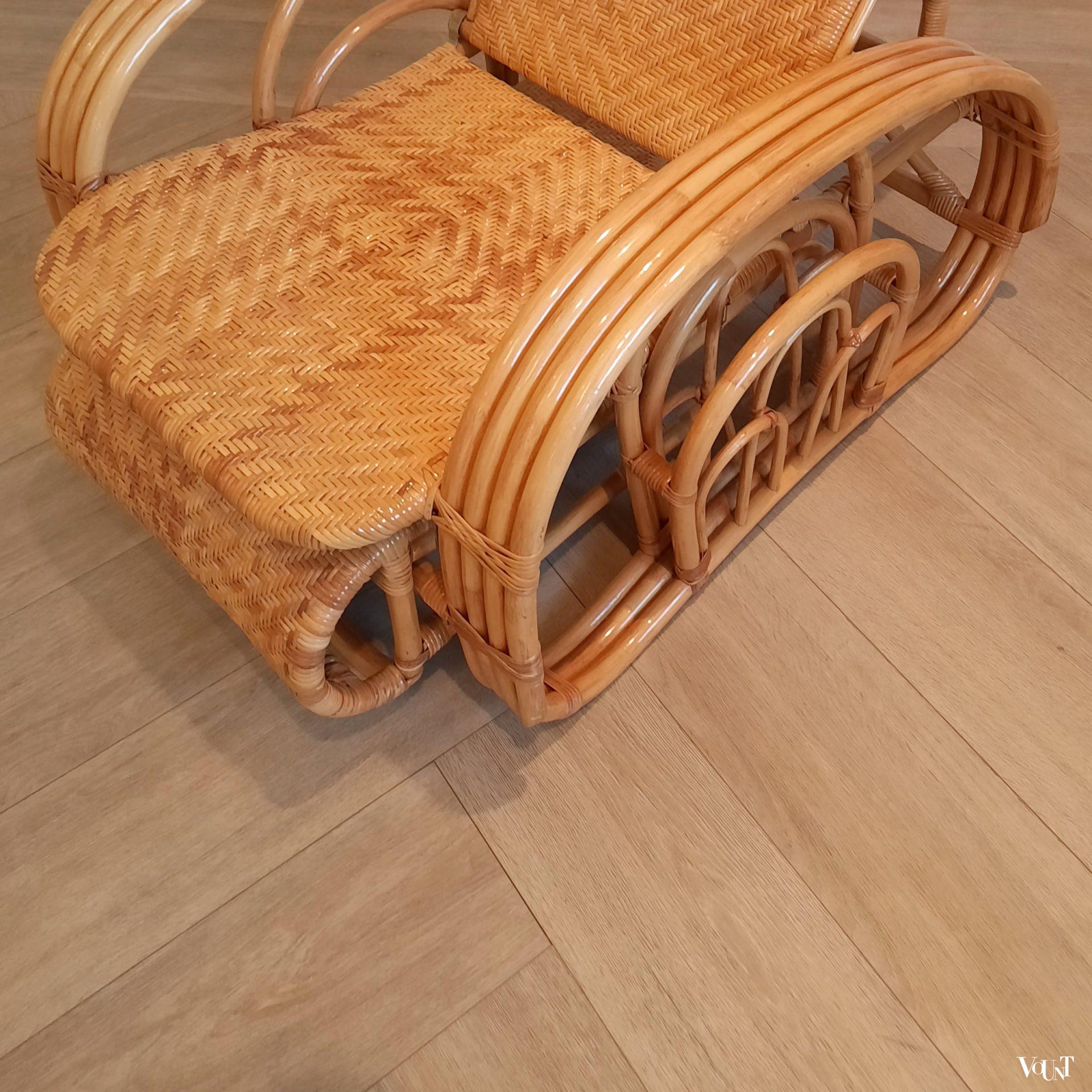 Vintage rotan lounge stoel met voetenbank