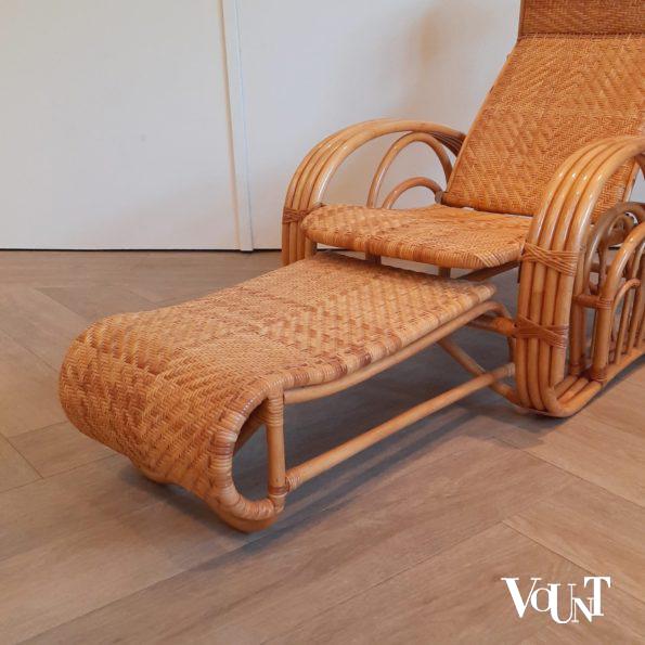 Vintage rotan lounge stoel met voetenbank