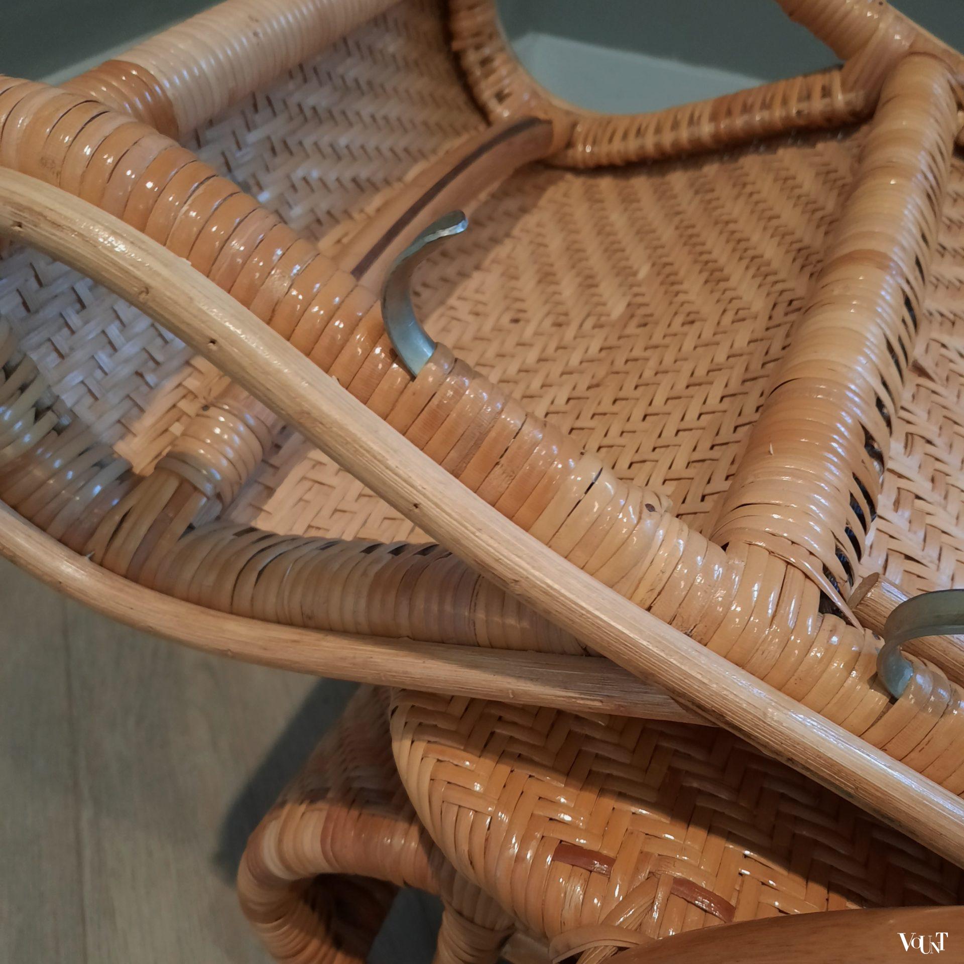 Vintage rotan lounge stoel met voetenbank