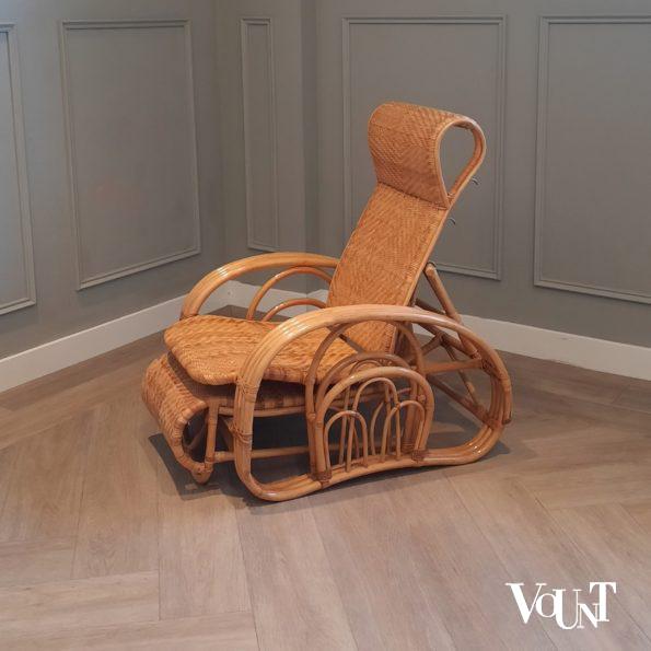 Vintage rotan lounge stoel met voetenbank