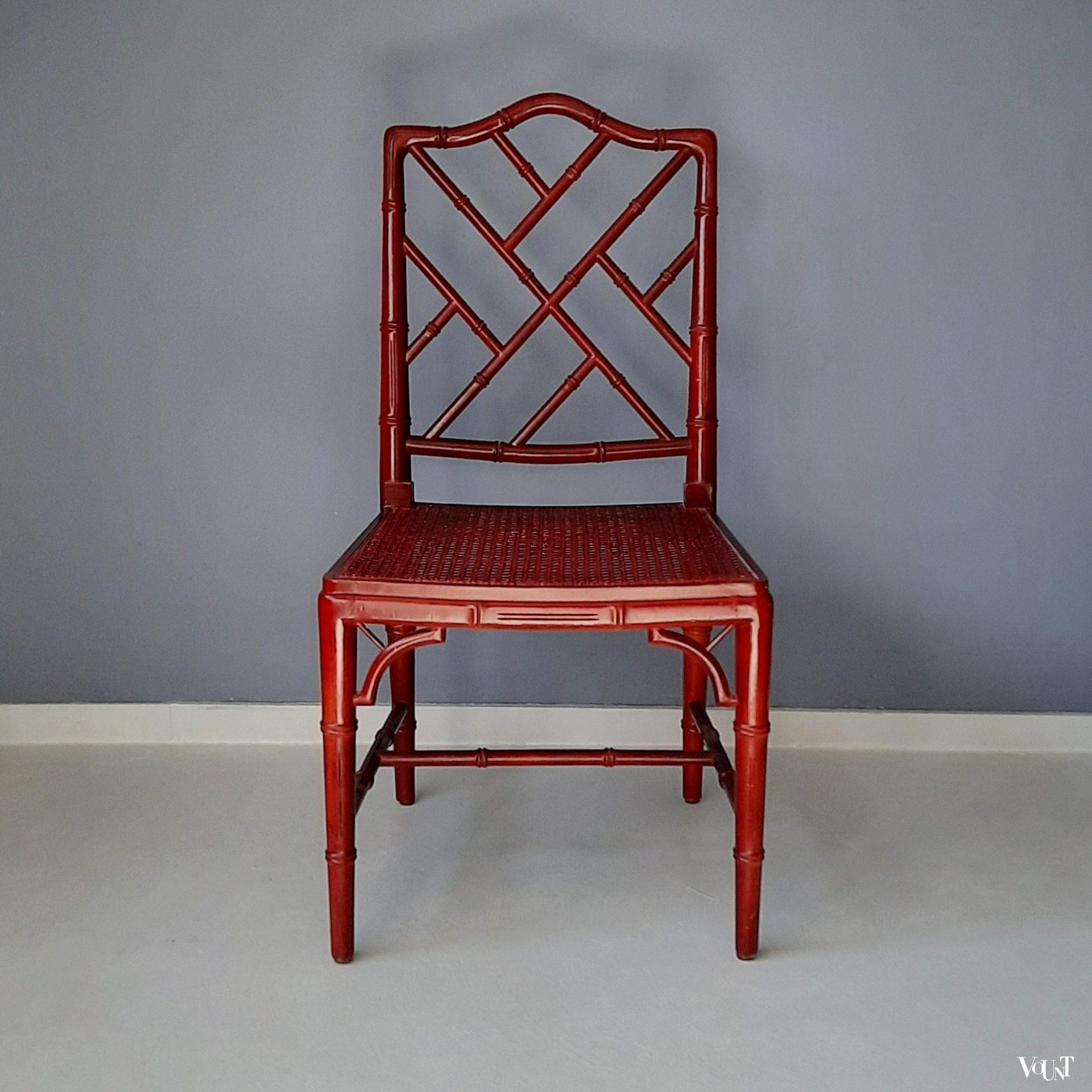 Vintage faux bamboo Chippendale stoel (roodbruin)