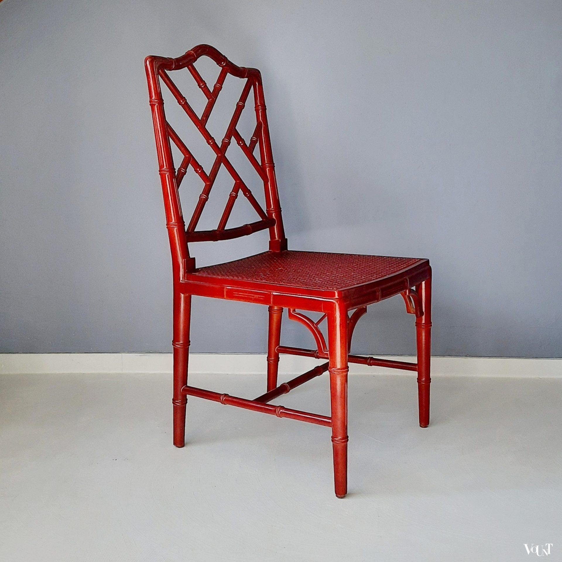 Vintage faux bamboo Chippendale stoel (roodbruin)