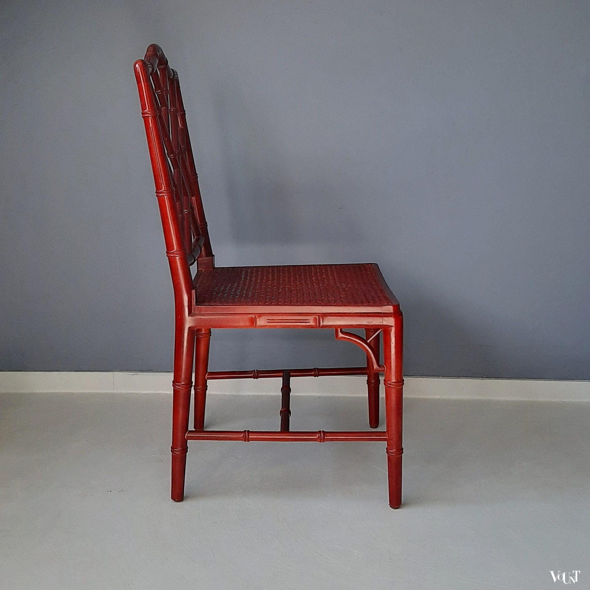 Vintage faux bamboo Chippendale stoel (roodbruin)