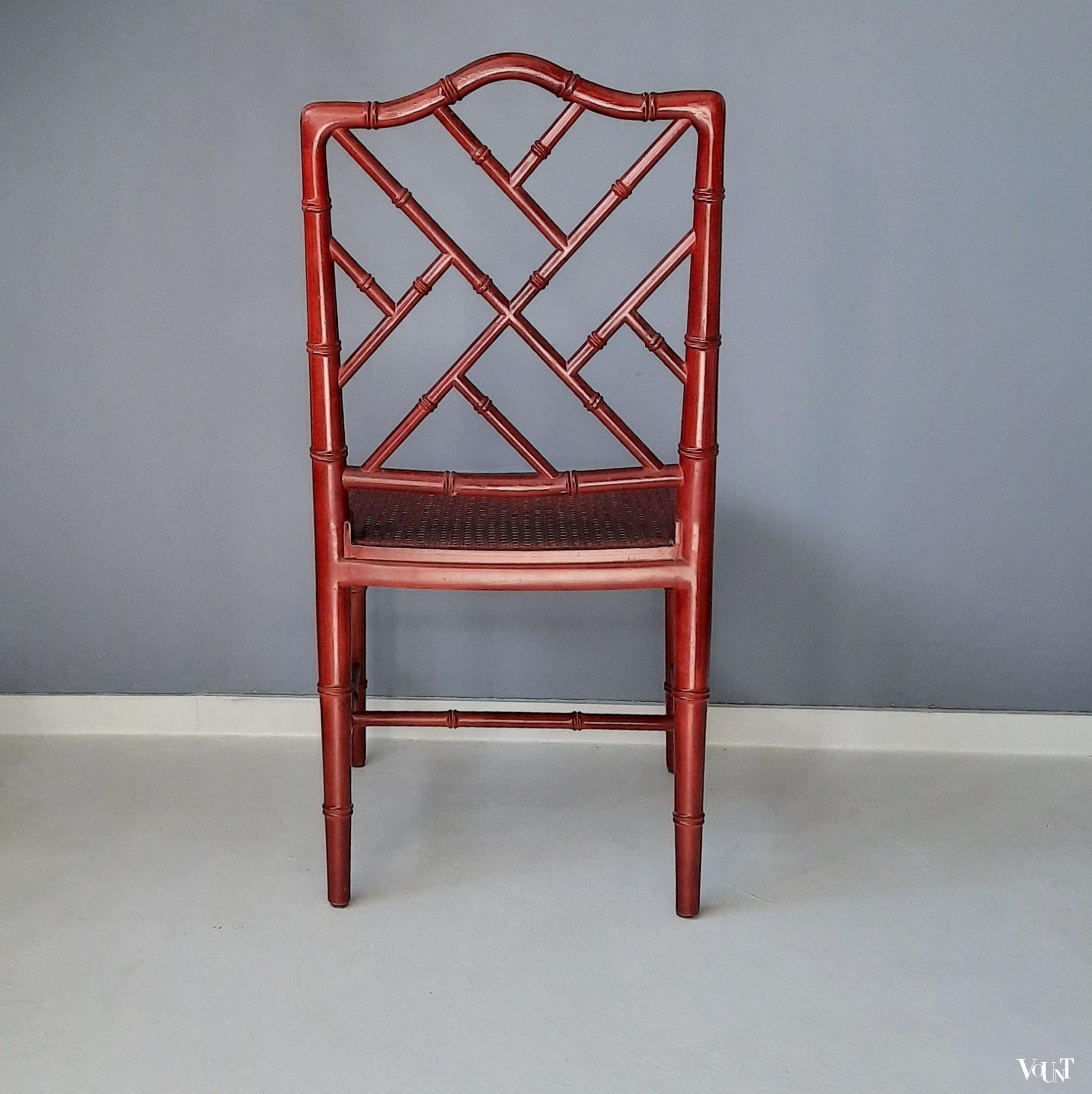 Vintage faux bamboo Chippendale stoel (roodbruin)