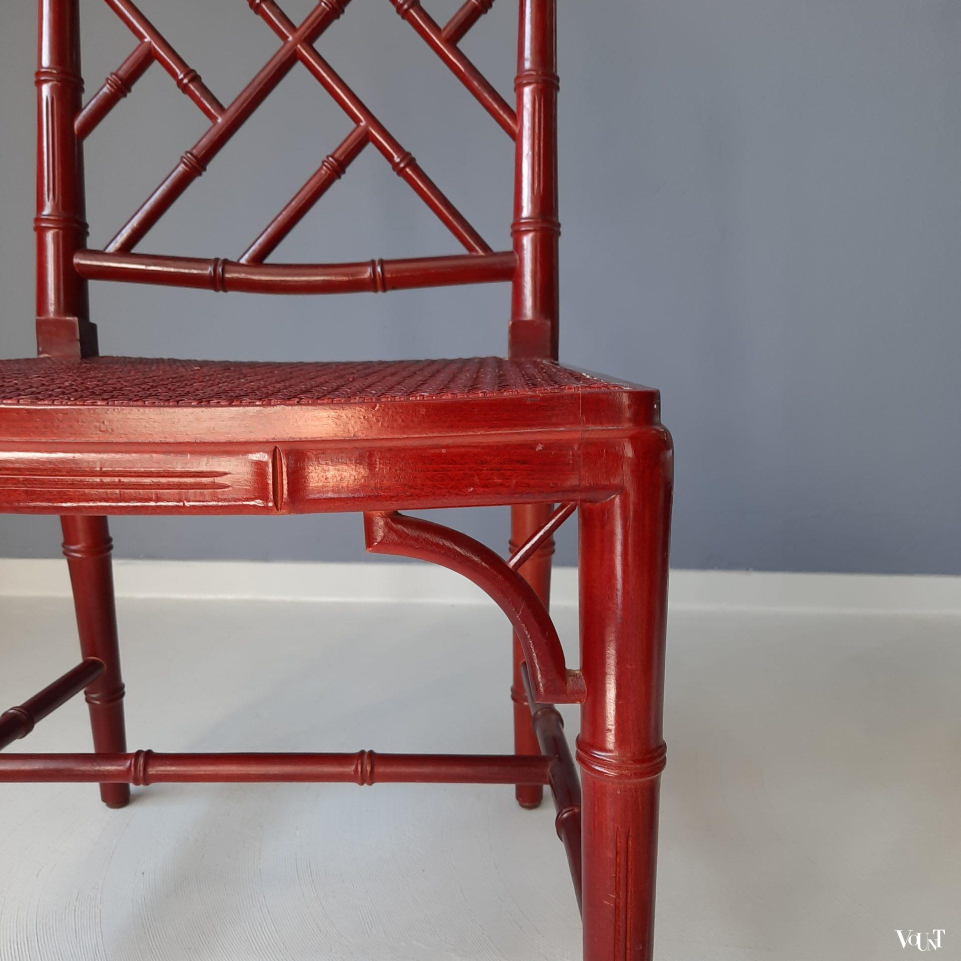 Vintage faux bamboo Chippendale stoel (roodbruin)