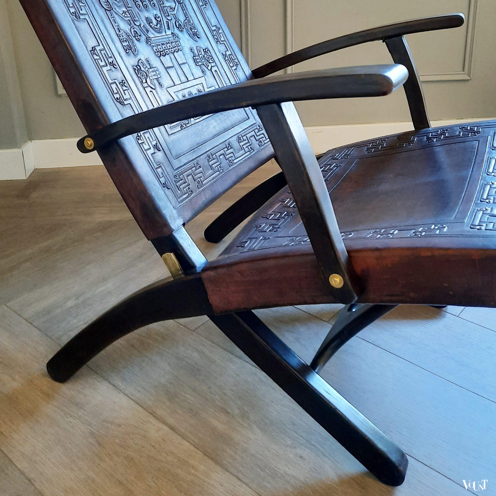 Leren opklapbare stoel, Angel Pazmino voor Muebles de Estilo, jaren '60