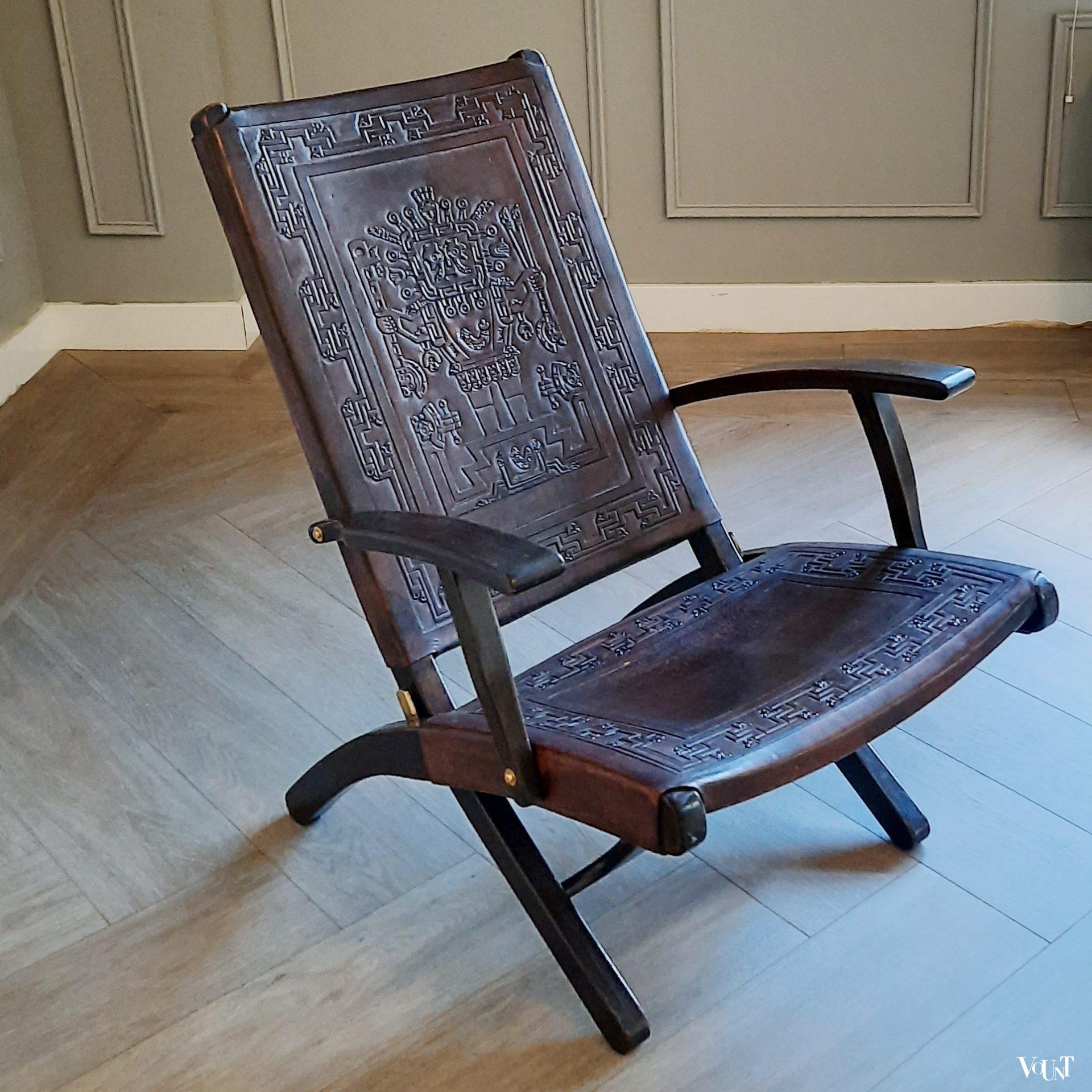 Leren opklapbare stoel, Angel Pazmino voor Muebles de Estilo, jaren '60