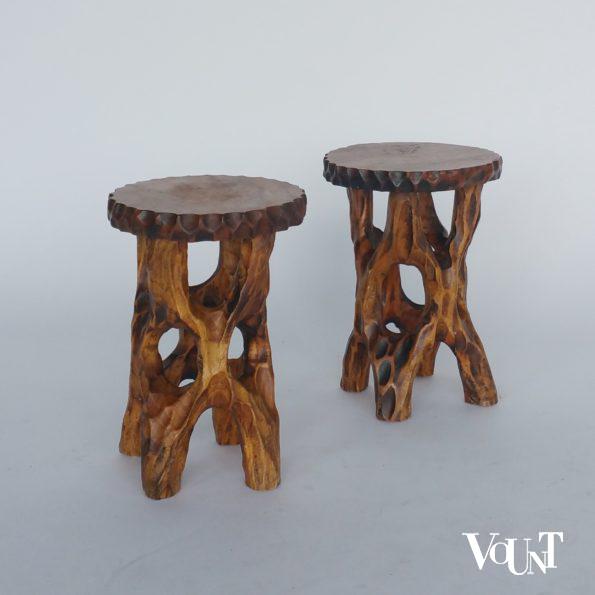 Set van 2 vintage organische houten bijzettafeltjes
