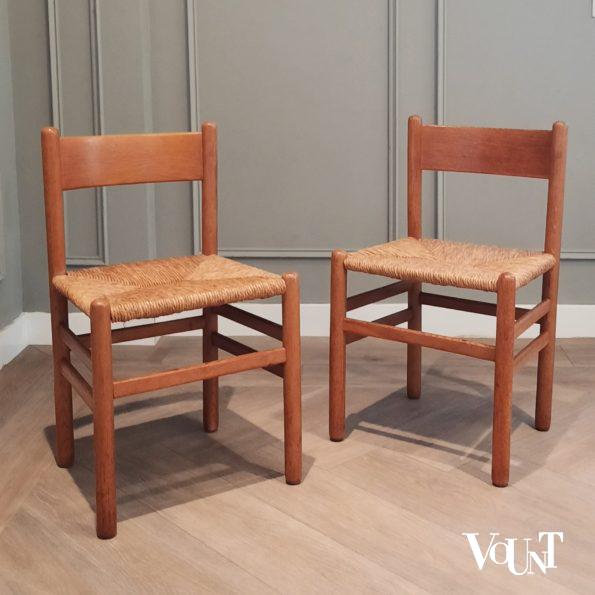Set van 2 eettafelstoelen met biezen zitting, J.W. van Heuvel voor Ad Vorm, jaren '60
