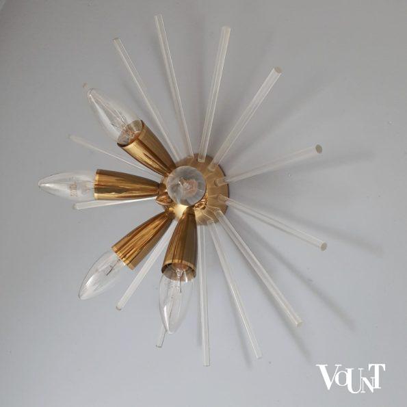 Spoetnik plafond- of wandlamp messing en kunststof, jaren '70