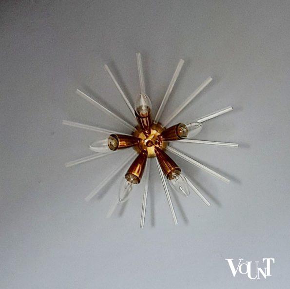 Spoetnik plafond- of wandlamp messing en kunststof, jaren '70