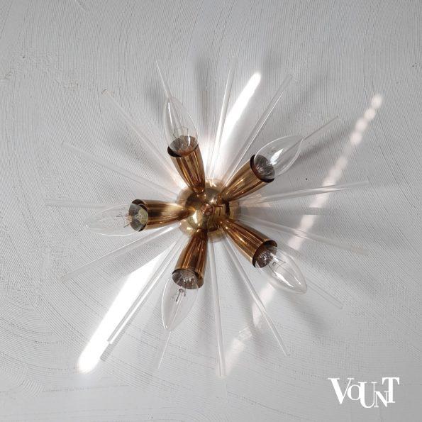 Spoetnik plafond- of wandlamp messing en kunststof, jaren '70