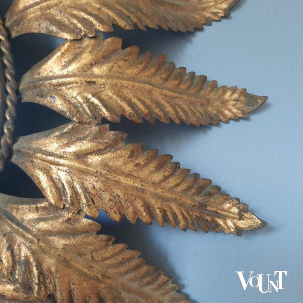 Vuurvergulde metalen sunburst spiegel, jaren '50