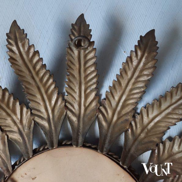 Vuurvergulde metalen sunburst spiegel, jaren '50