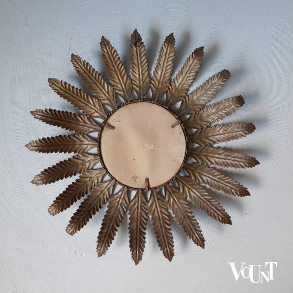 Vuurvergulde metalen sunburst spiegel, jaren '50