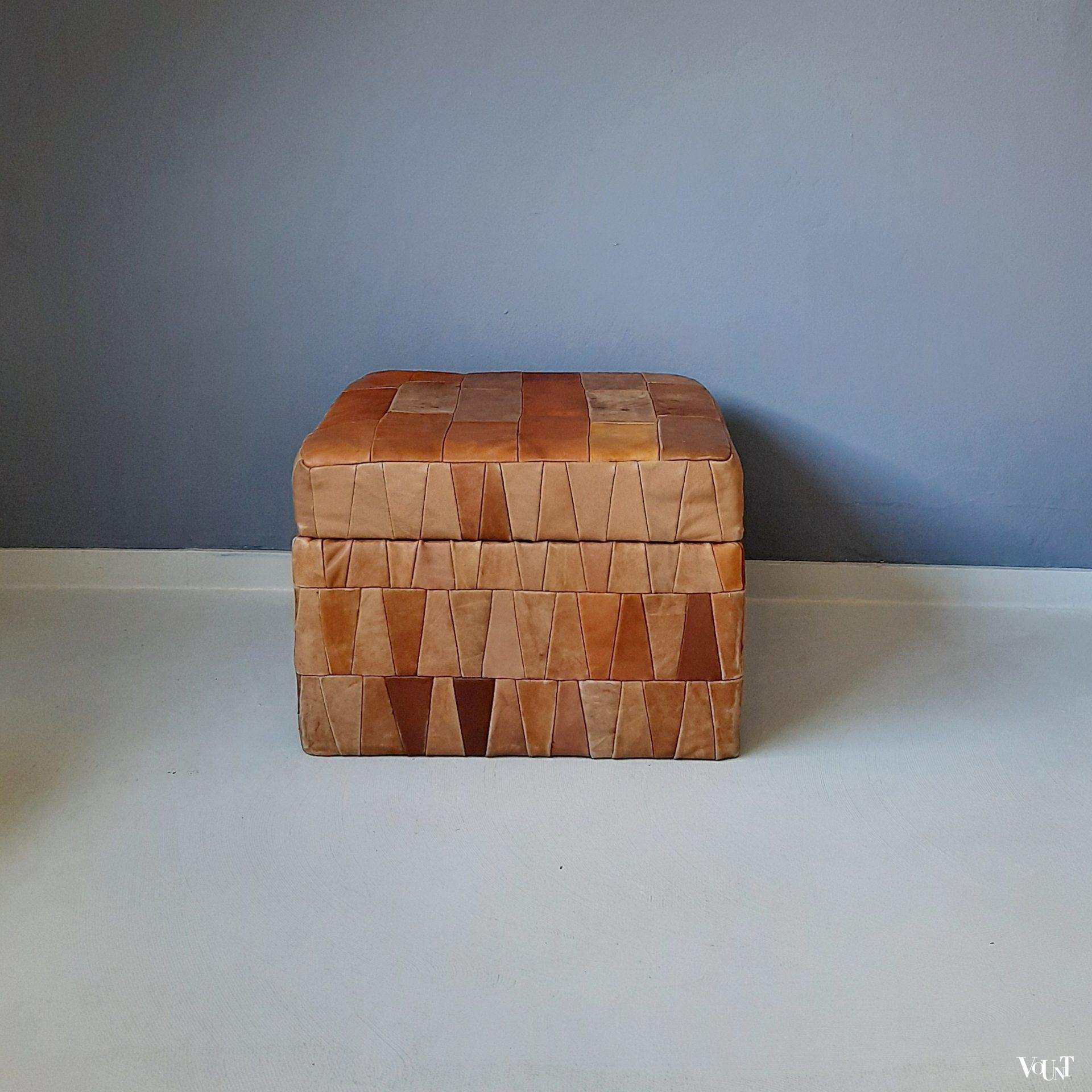 Leren patchwork poef of voetenbank, jaren '70