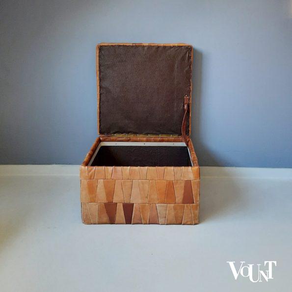 Leren patchwork poef of voetenbank, jaren '70