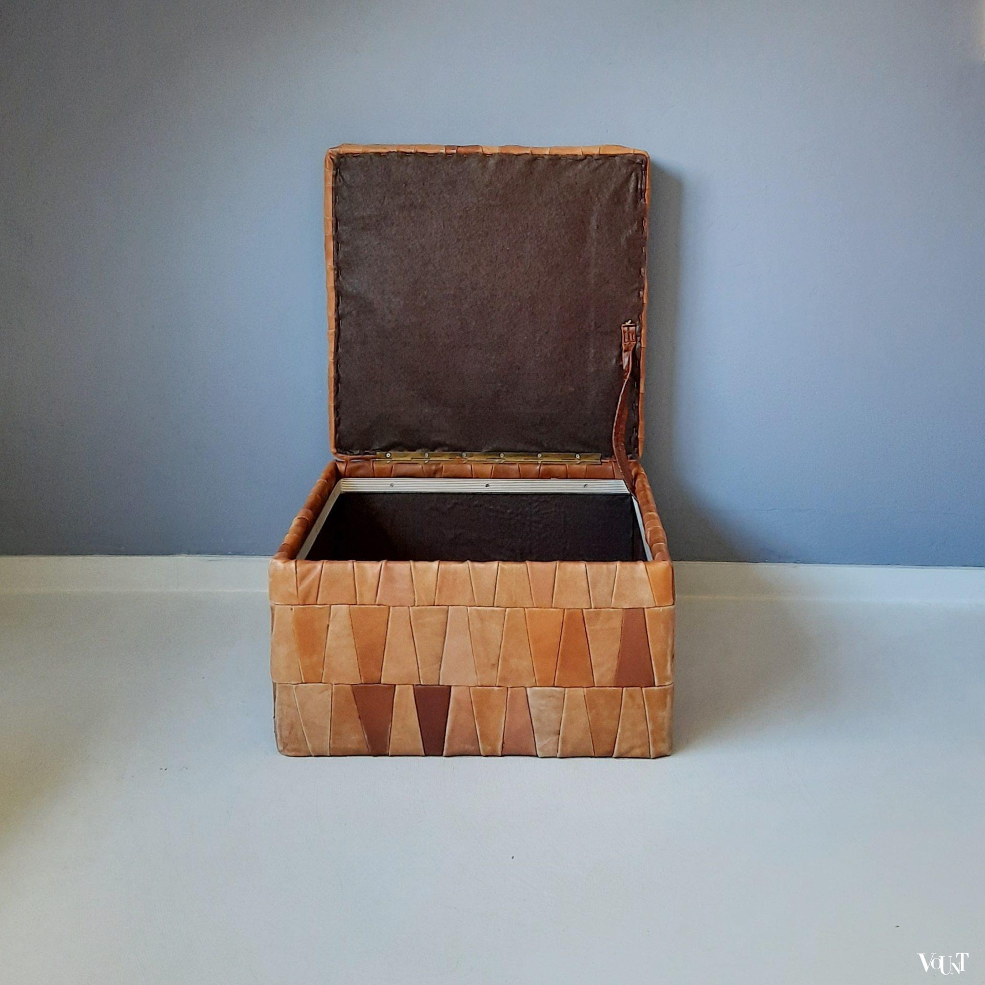 Leren patchwork poef of voetenbank, jaren '70