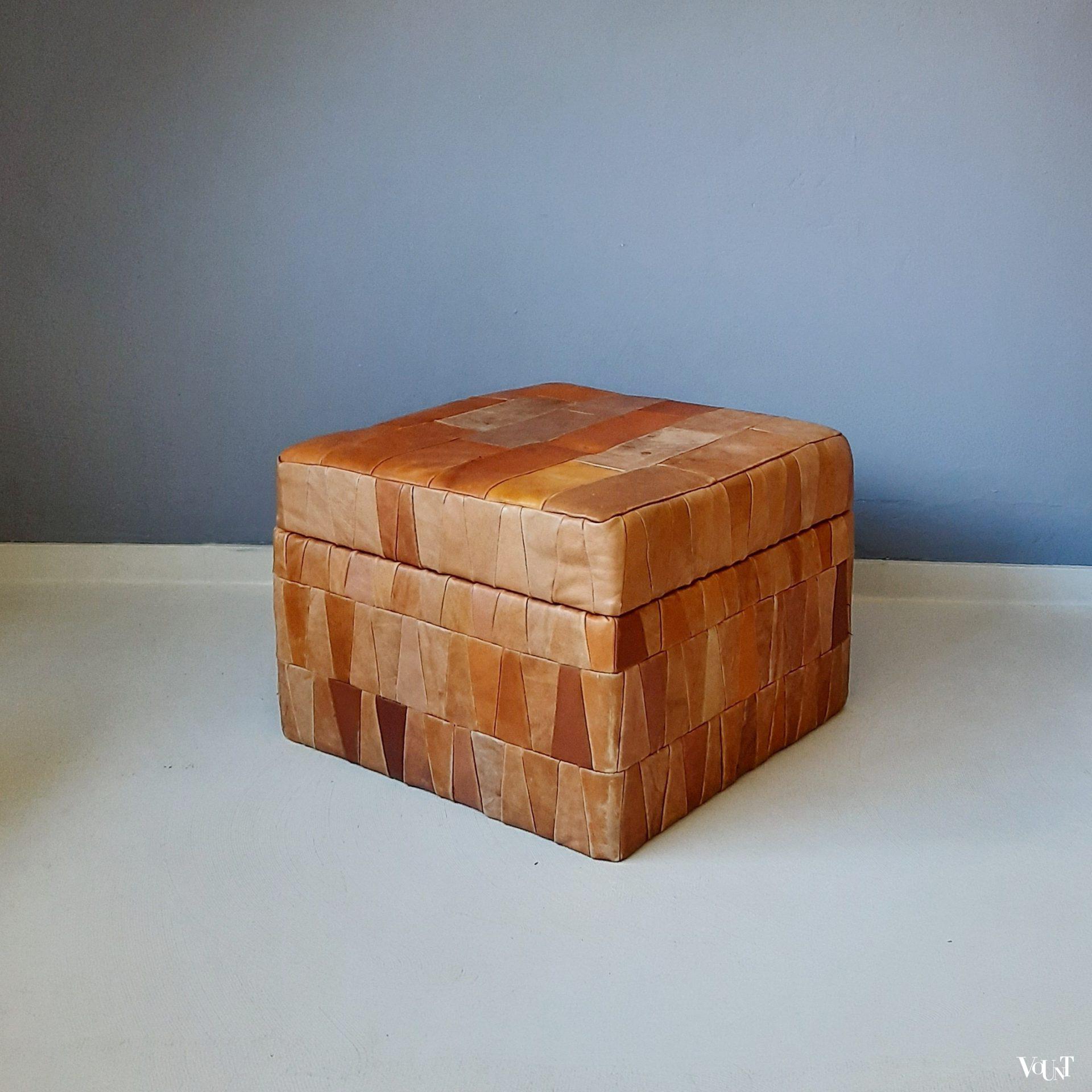 Leren patchwork poef of voetenbank, jaren '70