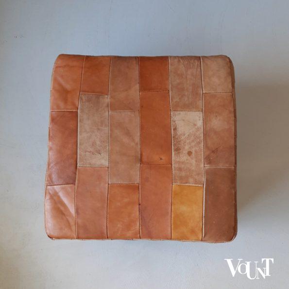 Leren patchwork poef of voetenbank, jaren '70