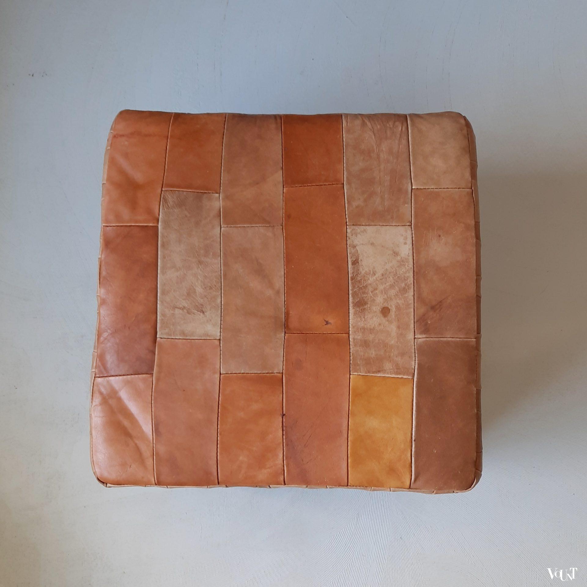 Leren patchwork poef of voetenbank, jaren '70