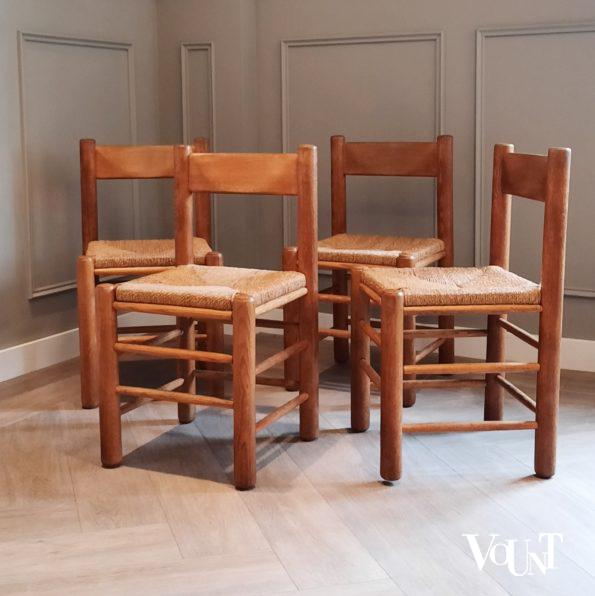 Set van 4 houten stoelen met zitting van touw, jaren '50/'60