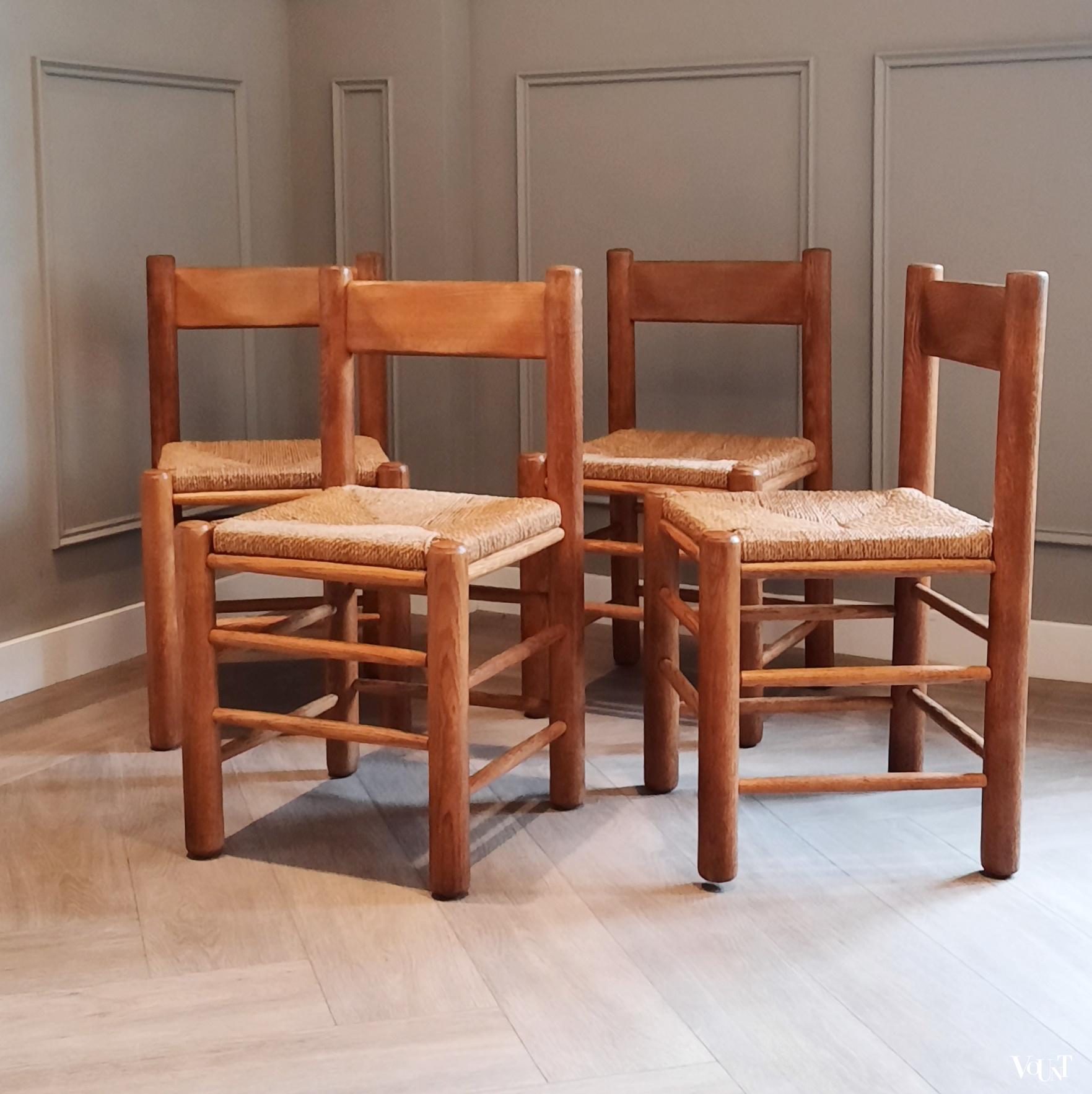 Set van 4 houten stoelen met zitting van touw, jaren '50/'60