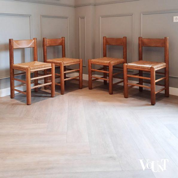 Set van 4 houten stoelen met zitting van touw, jaren '50/'60