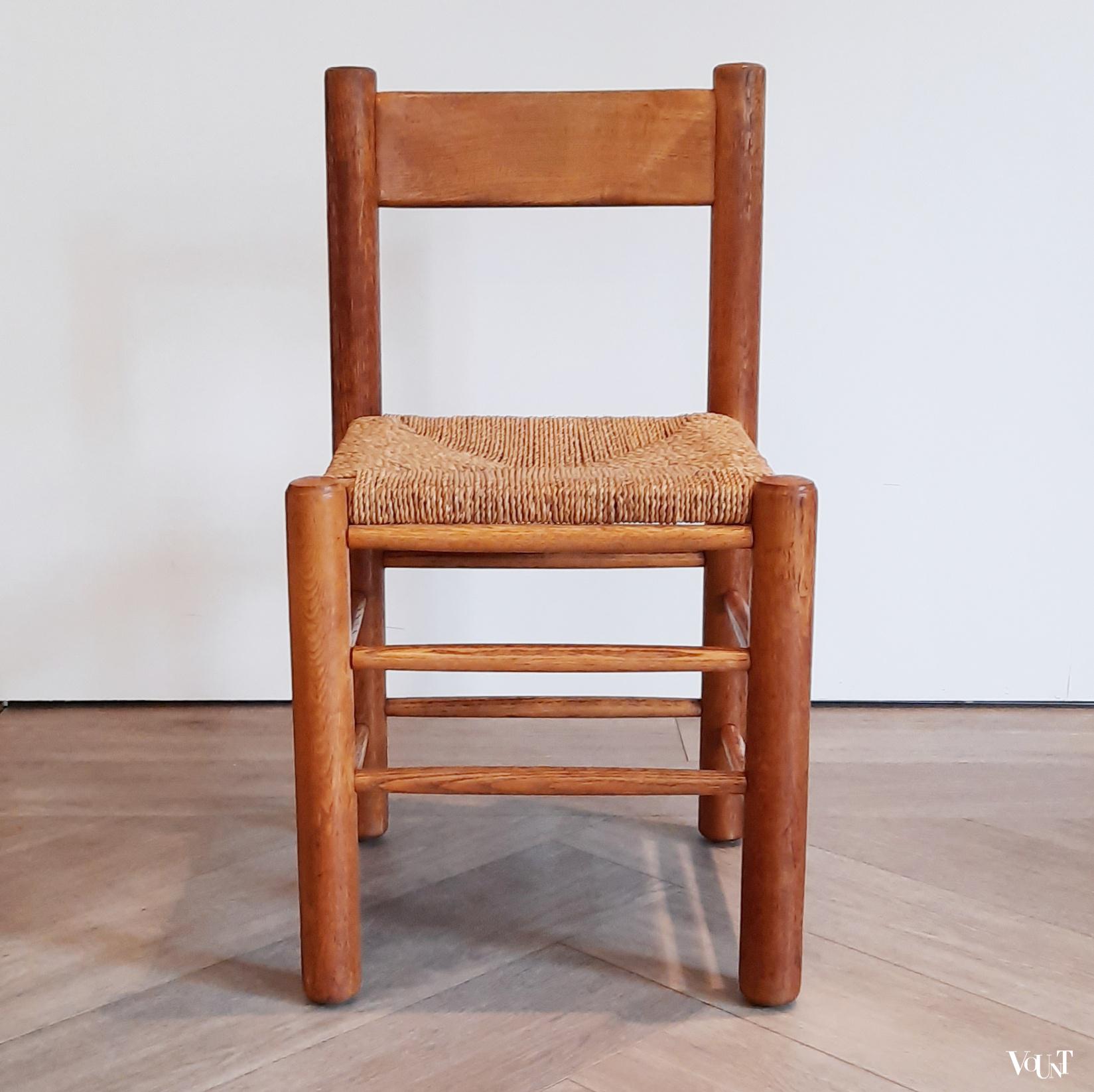 Set van 4 houten stoelen met zitting van touw, jaren '50/'60