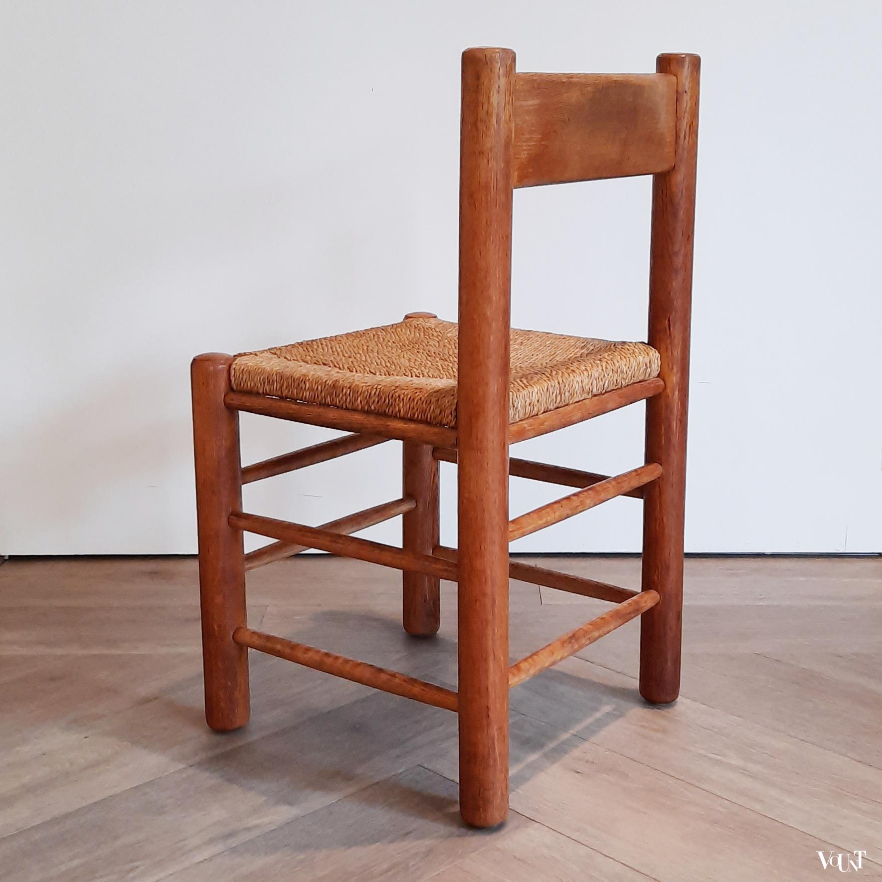 Set van 4 houten stoelen met zitting van touw, jaren '50/'60