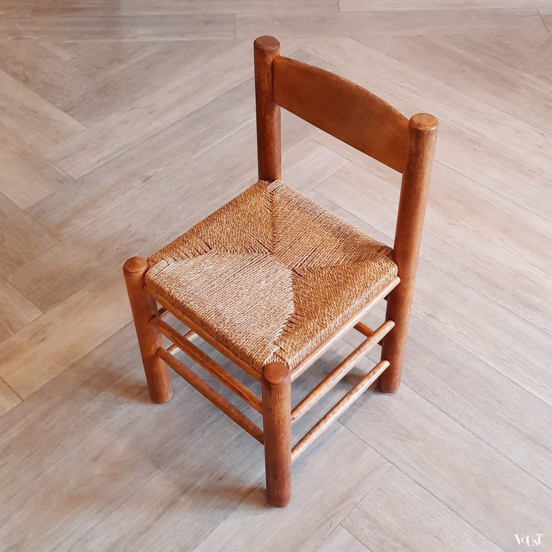 Set van 4 houten stoelen met zitting van touw, jaren '50/'60