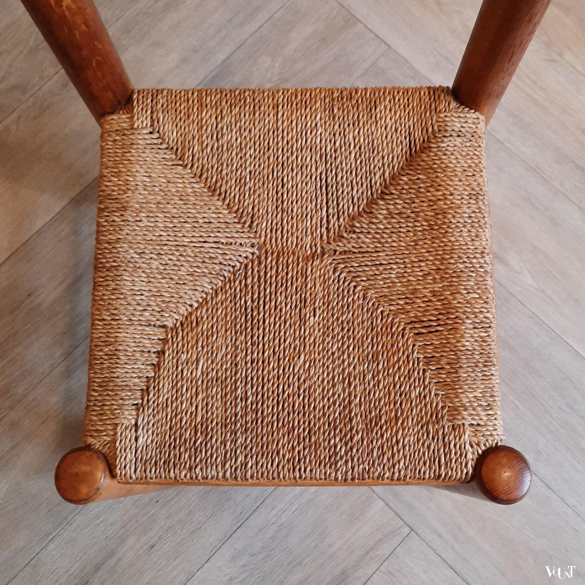 Set van 4 houten stoelen met zitting van touw, jaren '50/'60