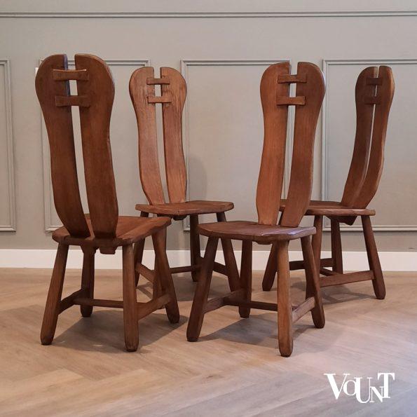 Set van 4 brutalist stoelen met hoge rugleuning, jaren '60