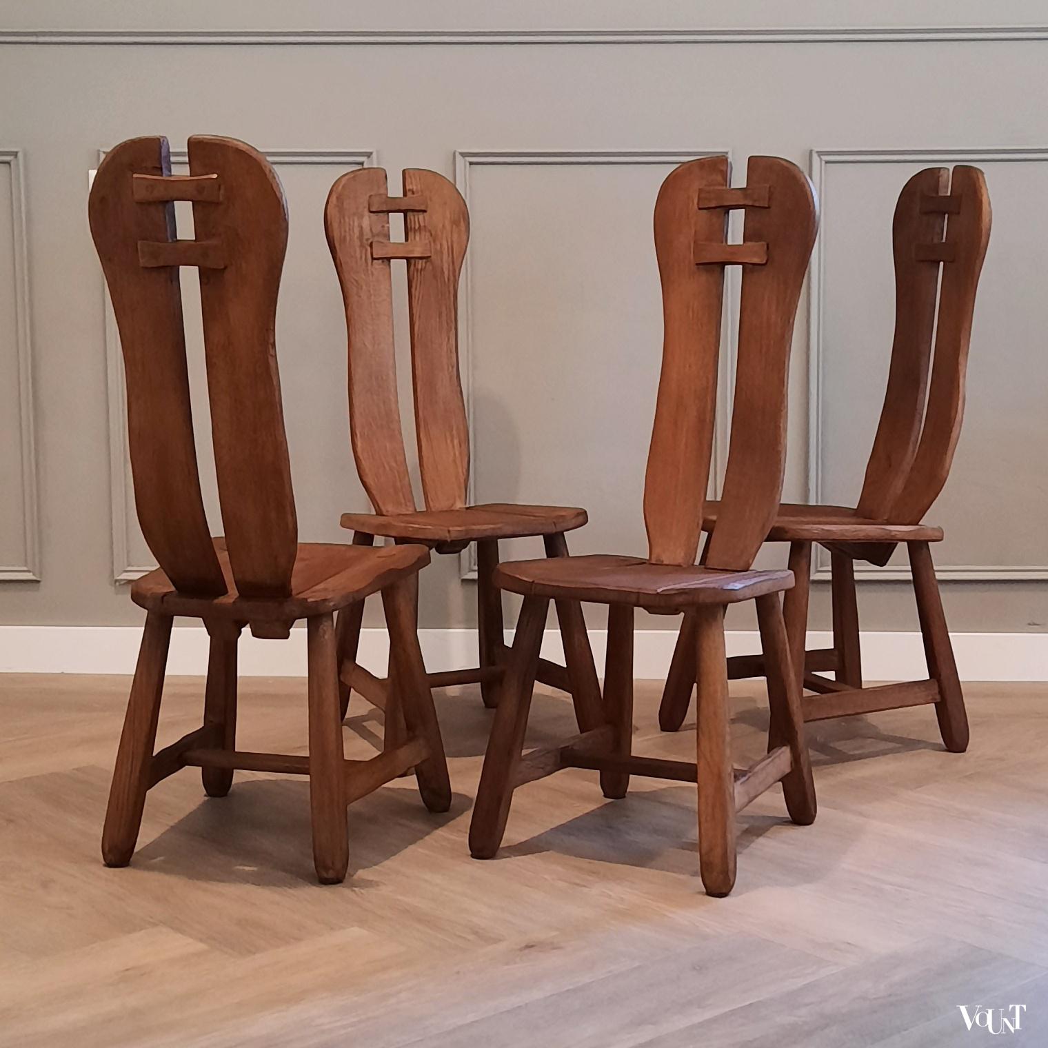 Set van 4 brutalist stoelen met hoge rugleuning, jaren '60